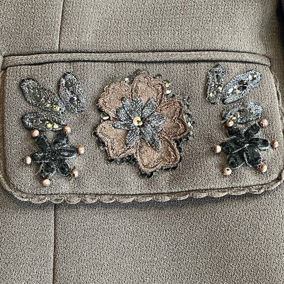 Tahari ASL Brown Beaded Floral Trim Evening Career Dressy Jacket Blazer 8 - Picture 10 of 14